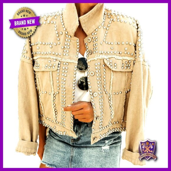 Jackets & Blazers - Distressed Denim Jacket Oversized Fringe Studded Western Punk Style